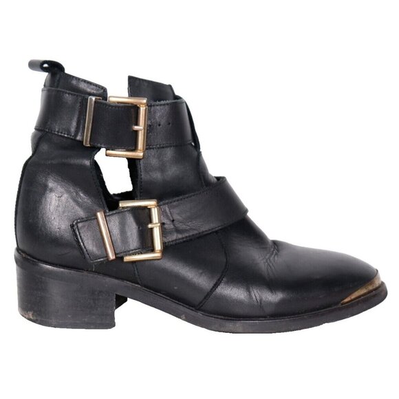 Kurt Geiger Women's US 9 Black Leather Saxon Cut Out Pull-On Strap Ankle Booties - Picture 1 of 7